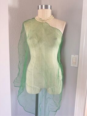 Vintage Sheer Scarf Green 17” Square